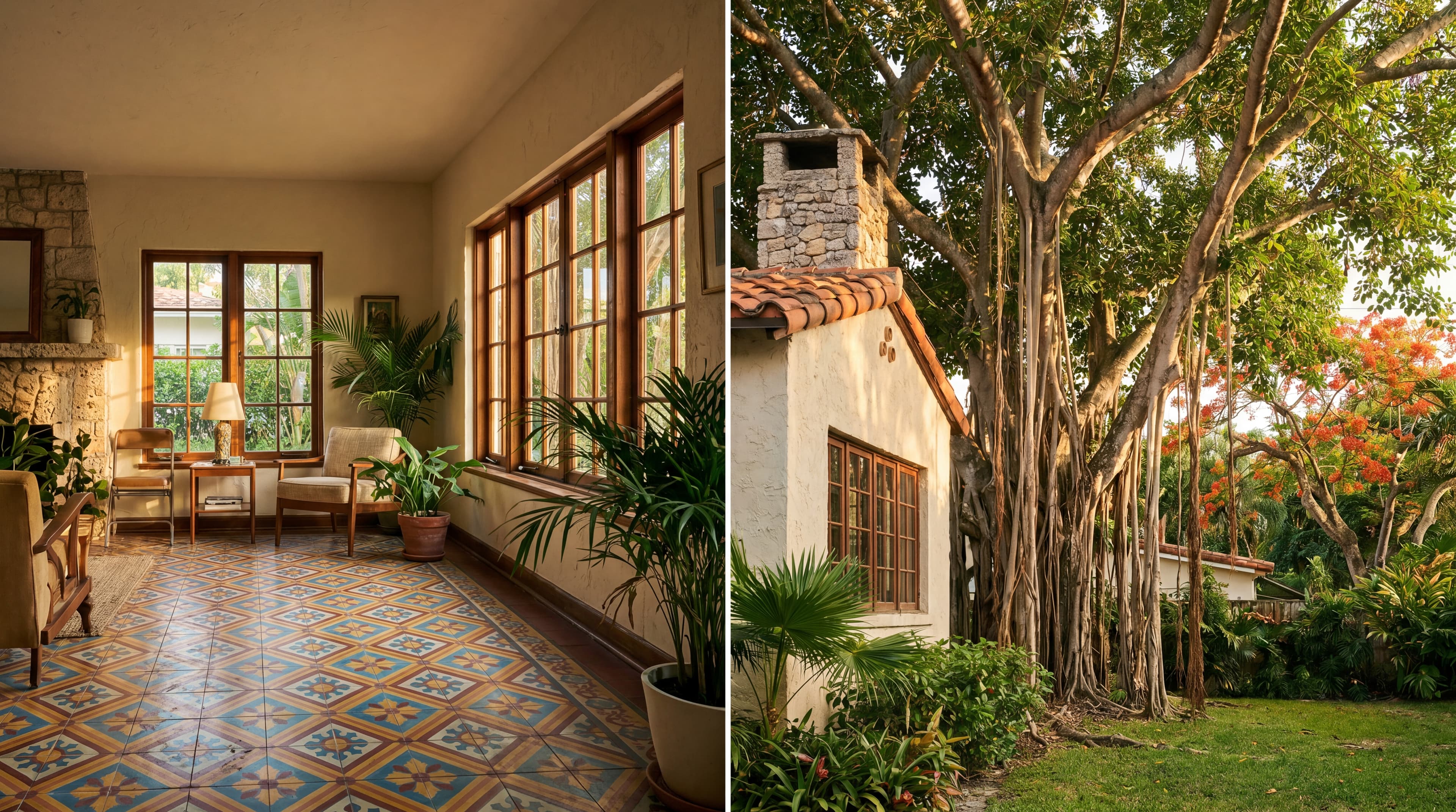 Bungalow histórico en Coconut Grove con piso original de loseta hidráulica cubana