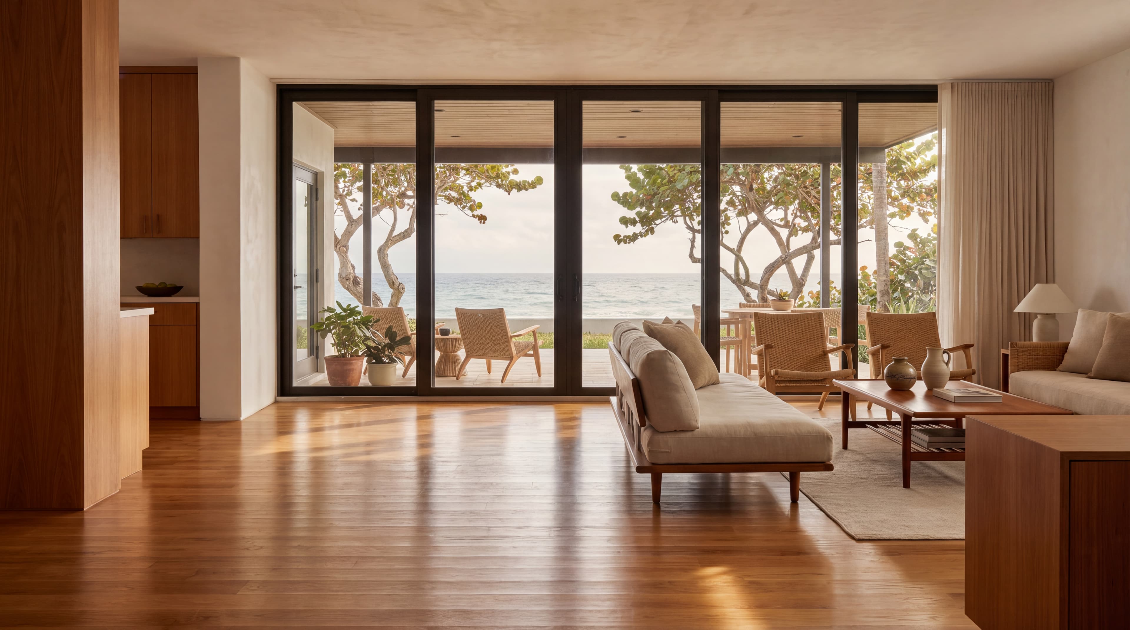 Casa mid-century en Hollywood, Florida con madera reacondicionada y vista al océano