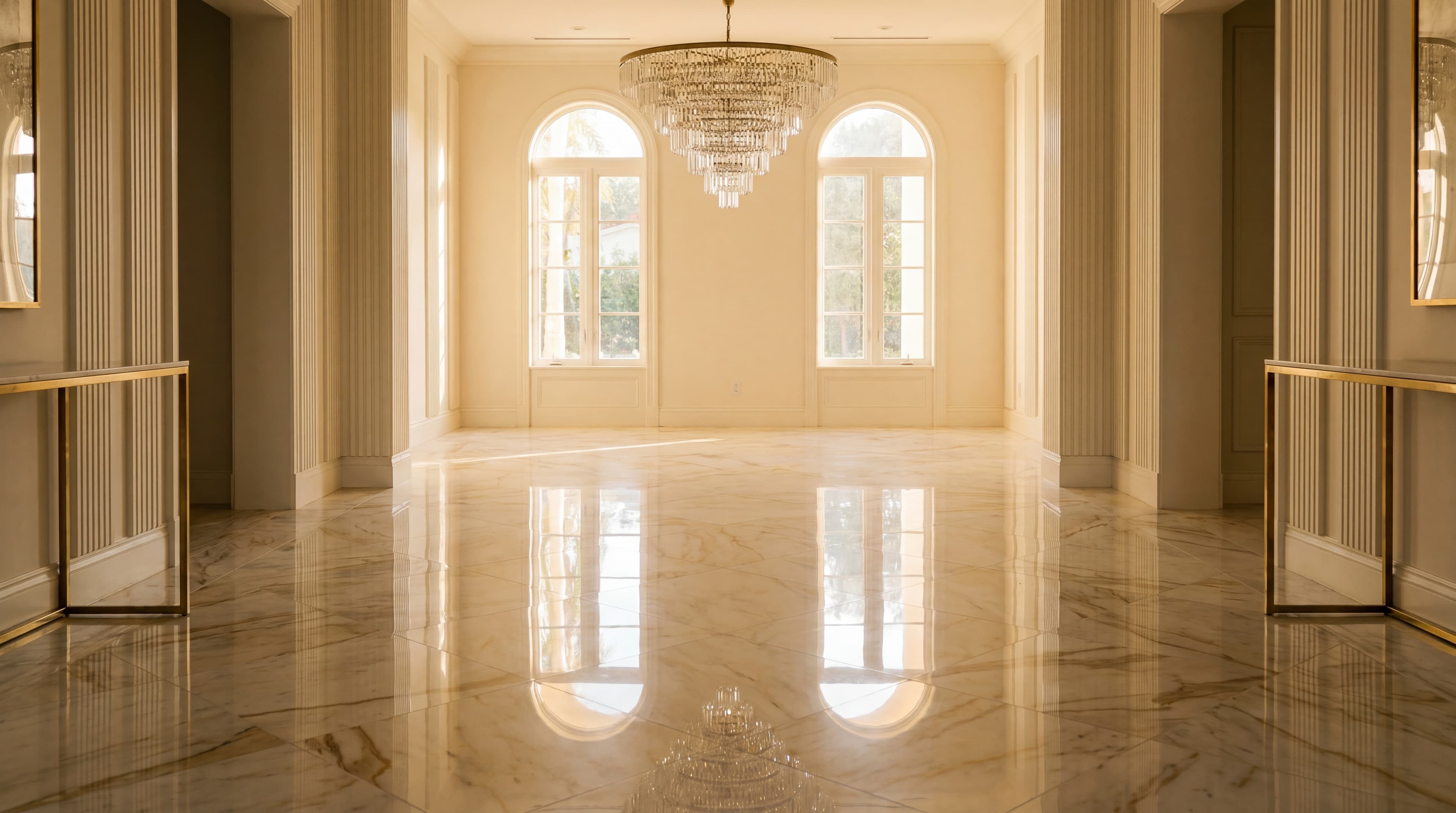 Restored polished marble floor in a Miami residence