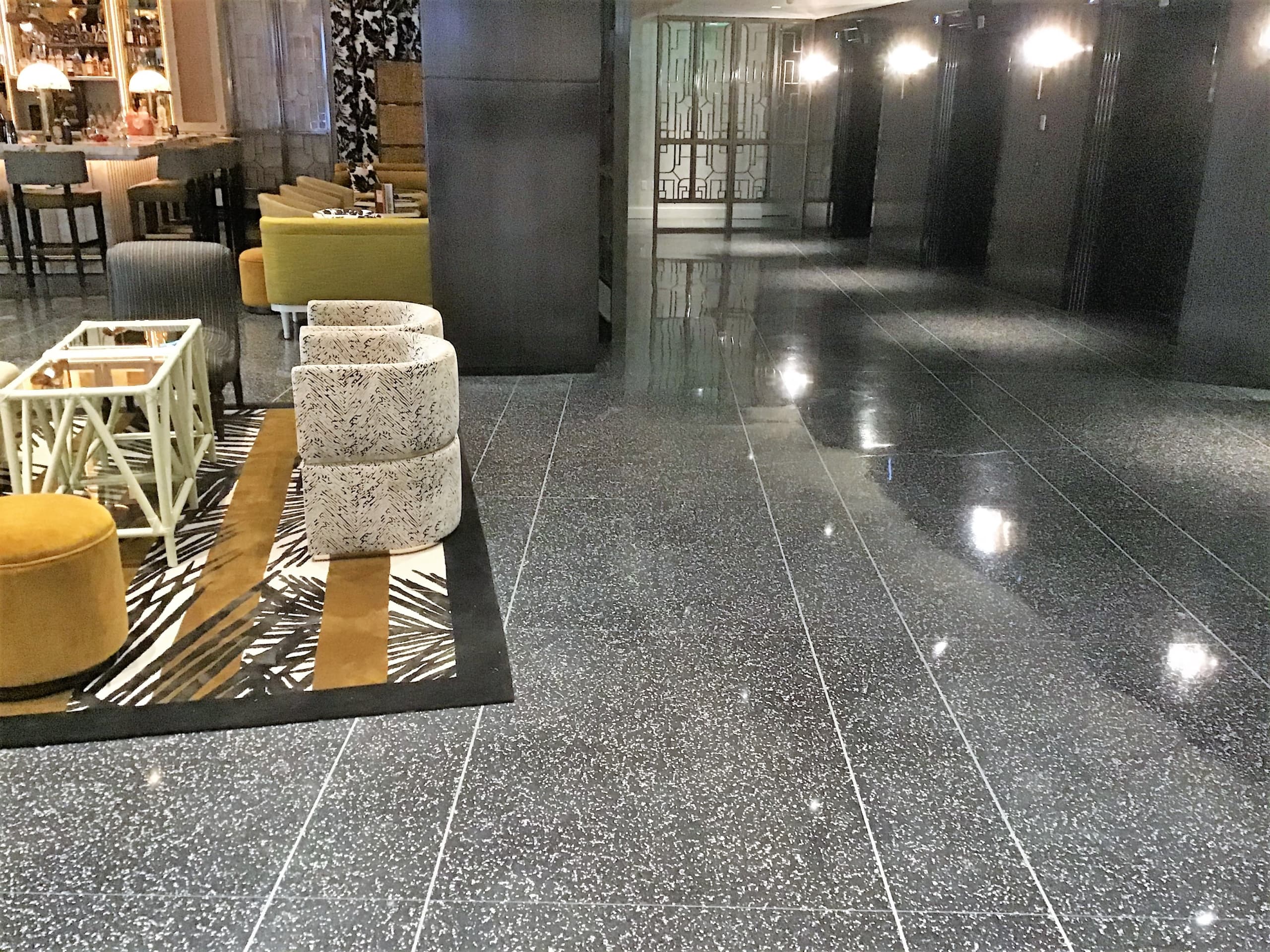 Polished black-and-white terrazzo floor restored in Miami